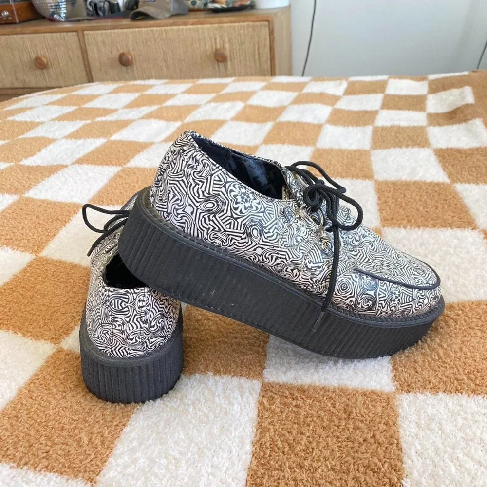 T.U.K Black and White Patterned Platform Shoes